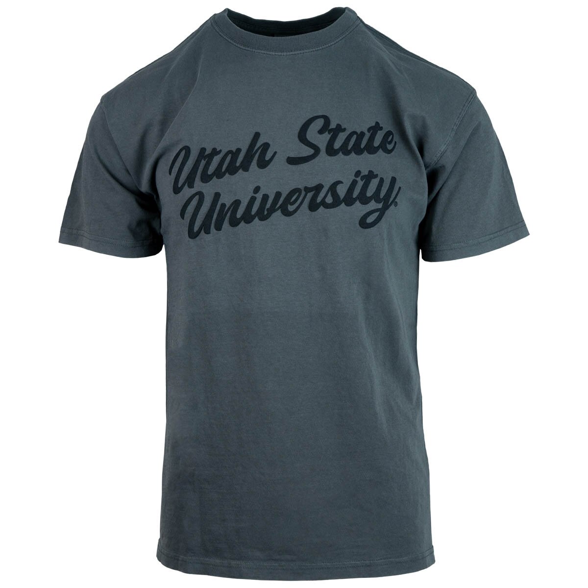 Utah State University puff print script black unisex t-shirt